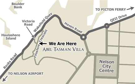 Nelson Map showing Abel Tasman Villa